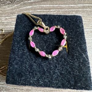 Pink Natural Ruby and 925 Gold Heart Pendant Necklace